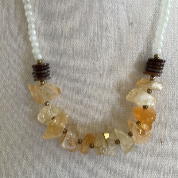 Tumbled Glass and petrified Wood Statement Necklace - Picture 3 of 5